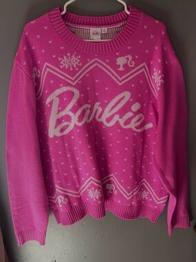 Barbie bright pink Christmas Crewneck Sweater Sz L